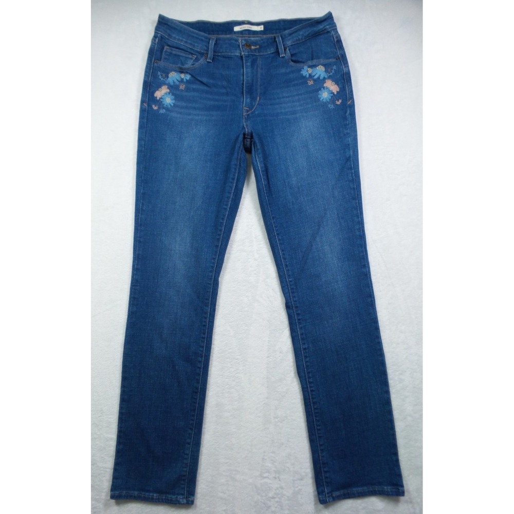 Levis Jeans Womens Size 31 Blue Denim Mid Rise Skinny Floral Embroidered Stretch